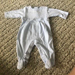 Kissy Kissy embroidered blue Footie, 3-6M